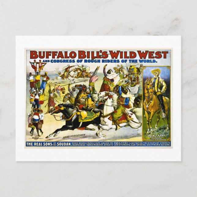 Cartão Postal Lei de Buffalo 1899 - Cavaleiros Árabes (Frente)
