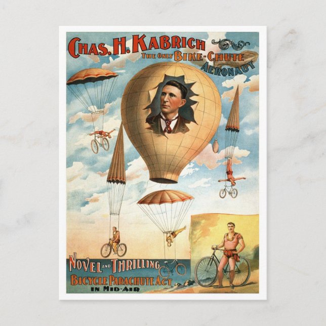Cartão Postal Lei de Paraquedas de Bicicleta, 1896 (Frente)