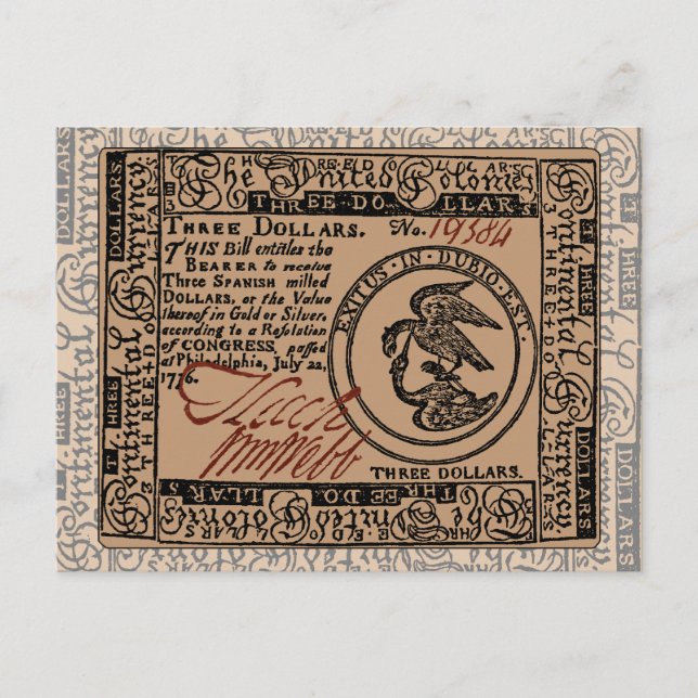 Cartão Postal Lei de Três Dólares dos EUA - Cartão-postal (Frente)