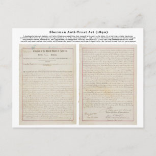 Cartão Postal Lei Sherman Antitrust 2 de julho de 1890