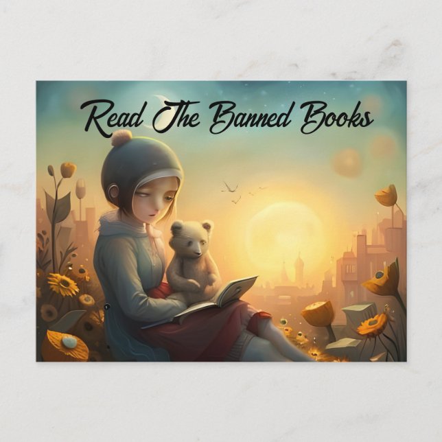 Cartão Postal Leia o livro banido, moça e ouvidos lendo (Frente)
