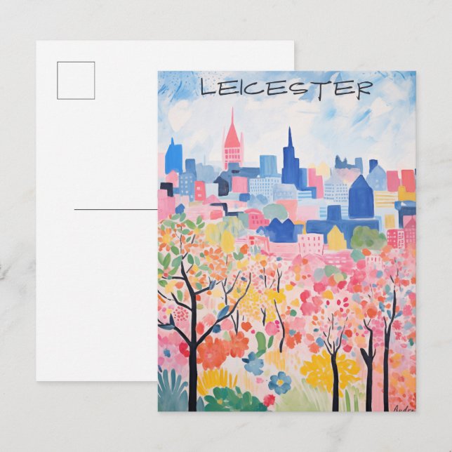 Cartão Postal Leicester Travel City Painting Aesthetic (Frente/Verso)