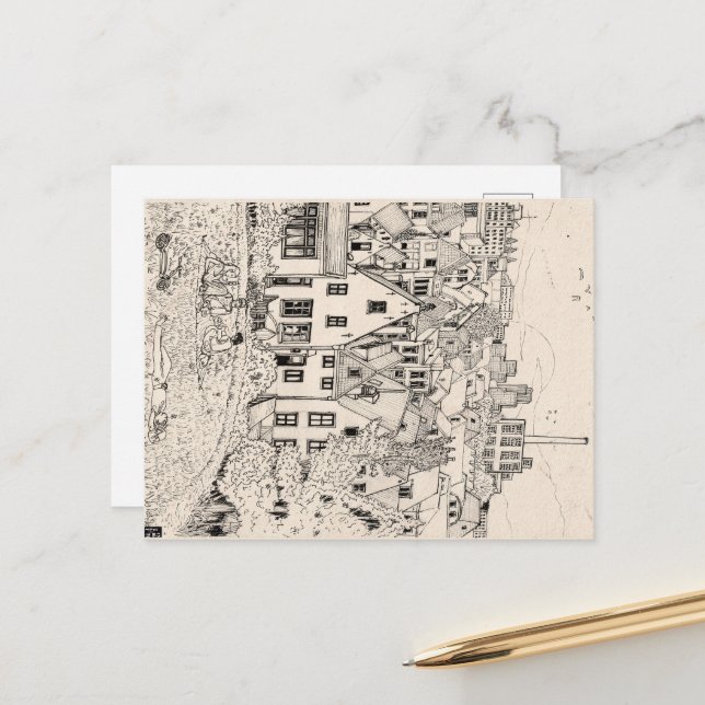 Cartão Postal Leiden Holanda do Sul Países Baixos Desenho Caneta (Frente/Verso In Situ)