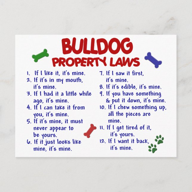 Cartão Postal Leis de Propriedade Bulldog 2 (Frente)