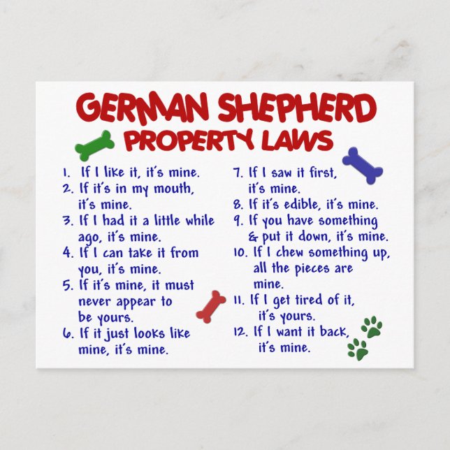 Cartão Postal Leis de propriedade de german shepherd 2 (Frente)