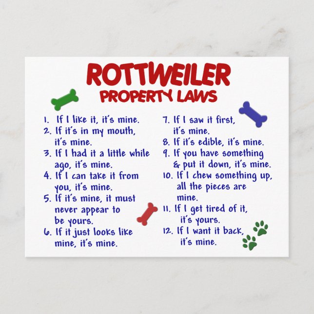 Cartão Postal Leis de propriedade ROTTWEILER 2 (Frente)