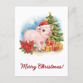 Cartão Postal Leitão de Natal Arte em Aquarela de 