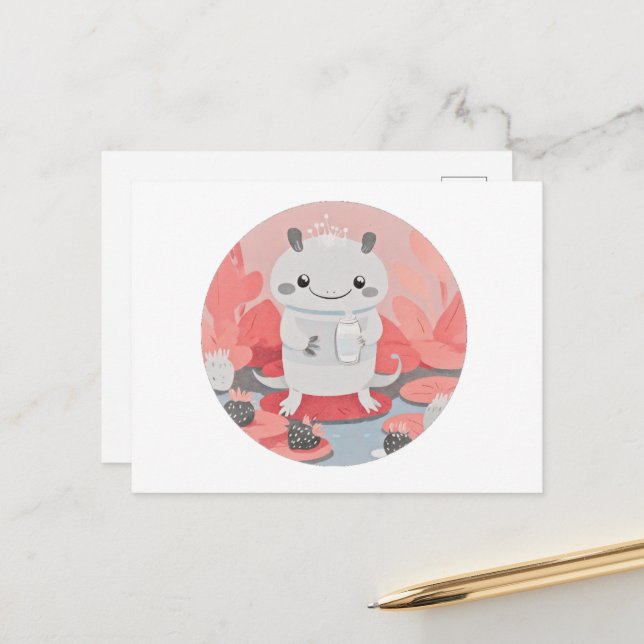 Cartão Postal Leite de Bebendo Axolotl (Frente/Verso In Situ)