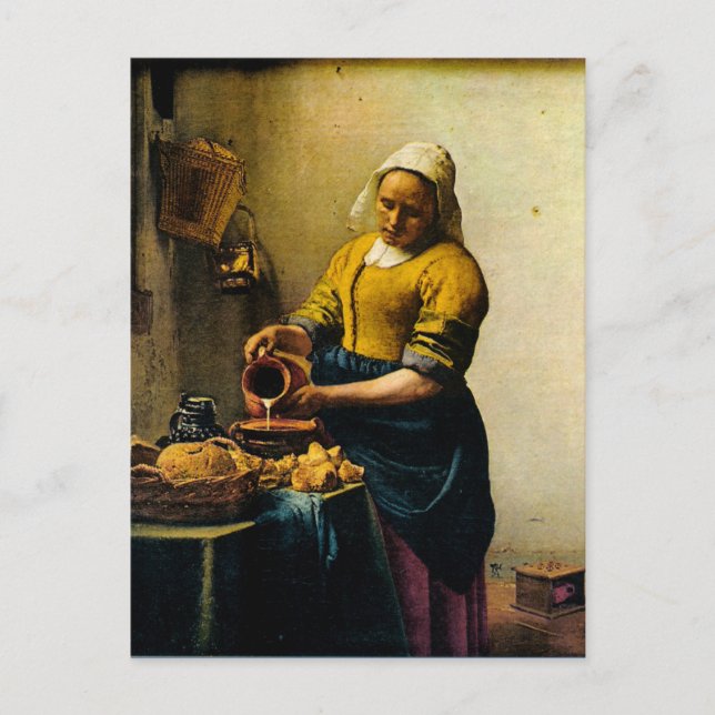 Cartão Postal Leite de derramamento do Maidservant de Vermeer (Frente)