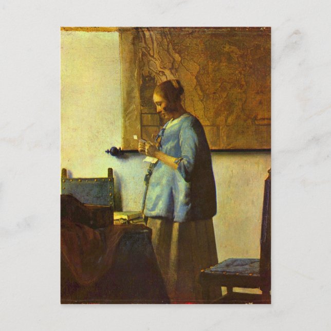 Cartão Postal Leitor de cartas de Johannes Vermeer (Frente)