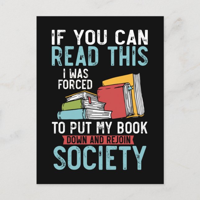 Cartão Postal Leitor de Livro Divertido Autor Romance Leitura (Frente)