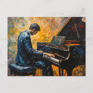 Cartão Postal Leitor de Piano - Pintura de Óleo