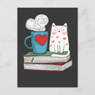 Cartão Postal Leitura de Literatura de Gato e Café