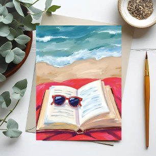 Cartão Postal Leitura de Praia Pintura em Aquarela de Ondas do