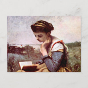 Cartão Postal Leitura feminina de Jean-Baptiste Camille Corot