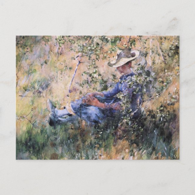 Cartão Postal Leitura sob uma Flor Hawthorne Bush (Frente)