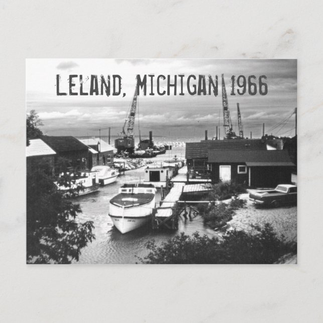 Cartão Postal Leland Michigan Retro 1966 Leelanau Harbor Boats (Frente)