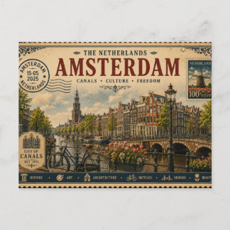 Cartão Postal Lembrança de Férias Vintage na Holanda