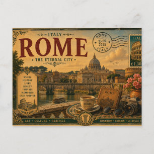 Cartão Postal Lembrança de Férias Vintage Roma