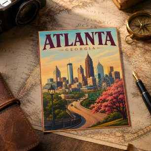 Cartão Postal Lembrança de Futebol Vintage Atlanta Geórgia 2026