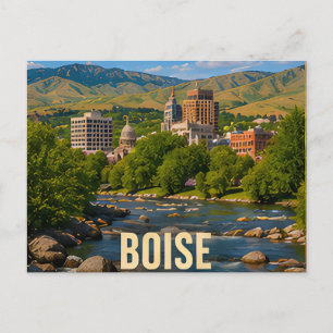 Cartão Postal Lembrança de Viagem do Rio de Boise Idaho Montanha