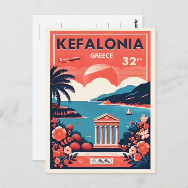Cartão Postal lembranças de viagem kefalonia grécia vintage (Frente/Verso)