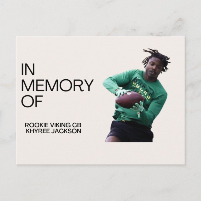 Cartão Postal Lembrando Vikings Rookie CB Khyree Jackson (Frente)