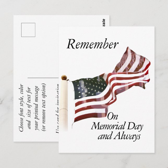 Cartão Postal Lembre-se do Dia do Memorial (Frente/Verso)