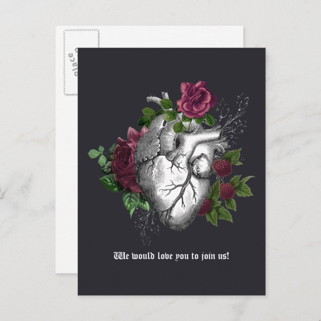 Cartão Postal Lembrete de Casamento Gótico Floral Burgundy (Frente/Verso)