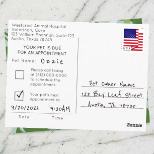 Cartão Postal Lembrete de Consulta Aloha Pet