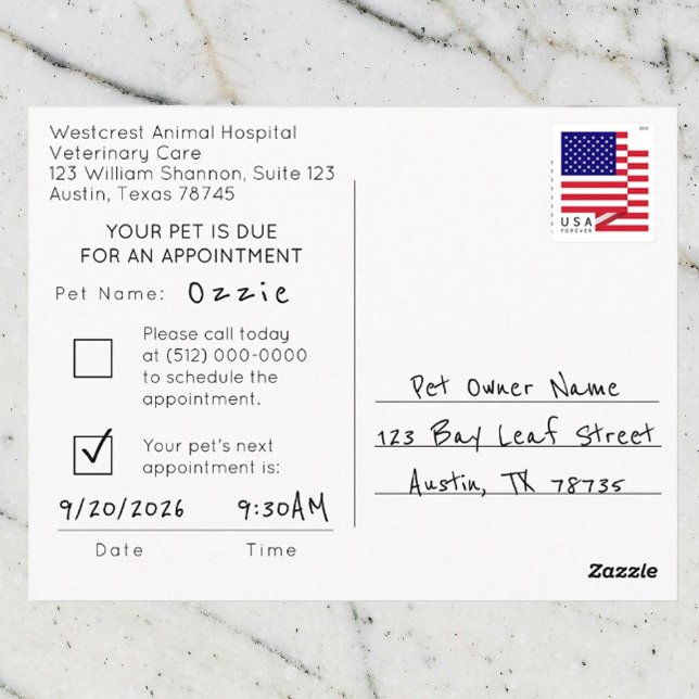 Cartão Postal Lembrete de Nomeação Veterinária (Criador carregado)