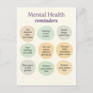 Cartão Postal Lembrete de Saúde Mental Pastel