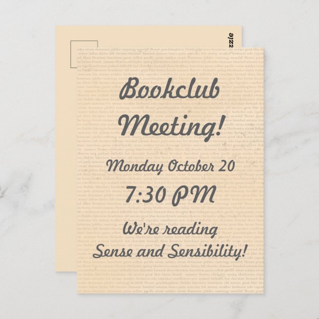 Cartão Postal Lembrete do Bookclub de Vellum (Frente/Verso)