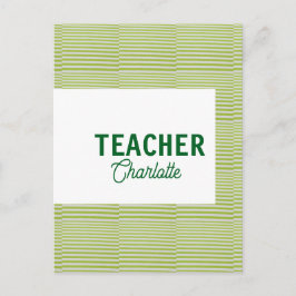 Cartão Postal Lemon green white stripes teacher professor name c