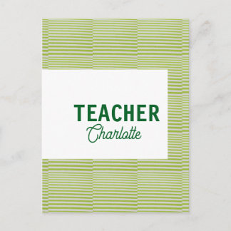 Cartão Postal Lemon green white stripes teacher professor name c