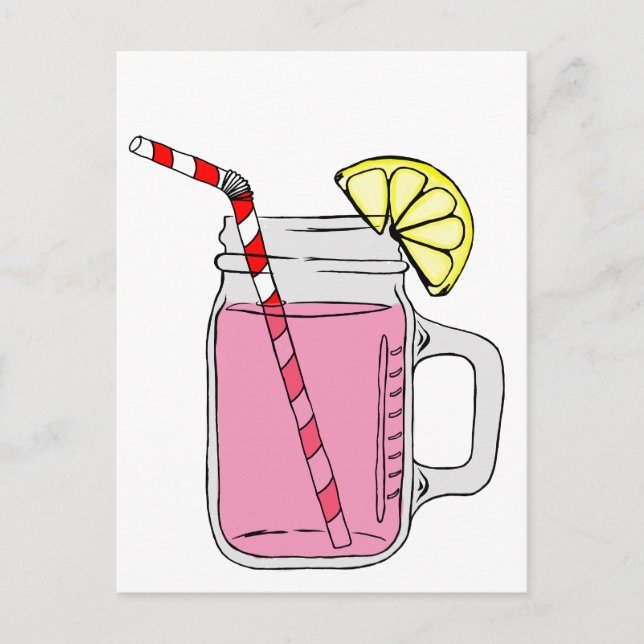 Cartão Postal Lemonade Mason Jar Rosa (Frente)