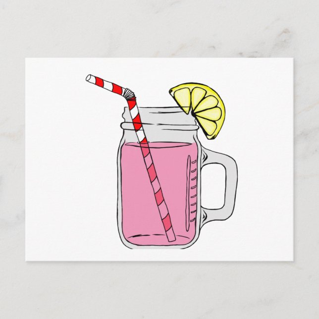 Cartão Postal Lemonade Mason Jar Rosa (Frente)