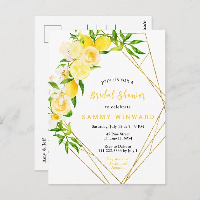 Cartão Postal Lemons and Flowers with Foliage Bridal Shower (Frente/Verso)