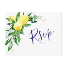 Lemons e Greenery Watercolor Weding RSVP