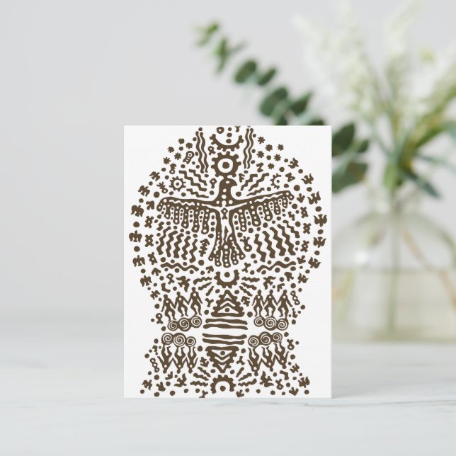 Cartão Postal Lenda Antiga: Pássaro Gigante e Tendas Tribais (Em pé/Frente)