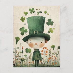Cartão Postal Lendário Duende Aquarela Dia de São Patrício