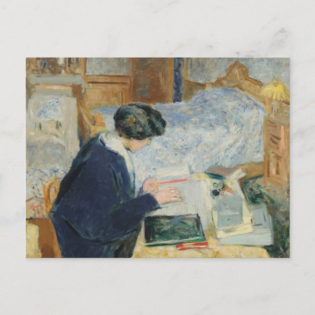 Cartão Postal Lendo Ao Lado Da Cama (Frente)