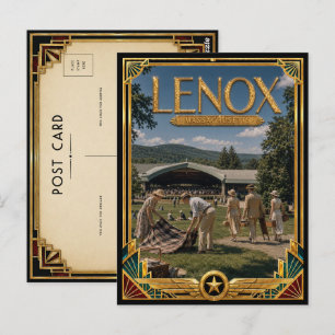 Cartão Postal Lenox Massachusetts Arte Deco Vintage Idade Dourad