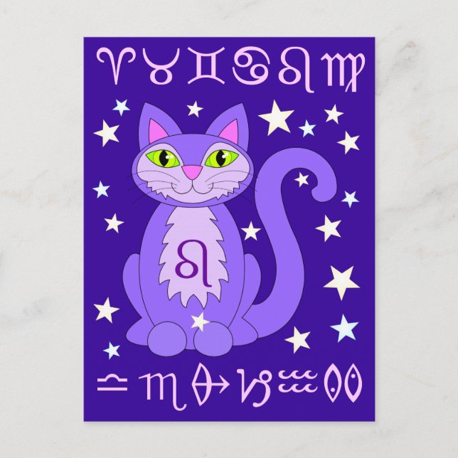 Cartão Postal Leo Zodiac Cat Midnight Blue Postcards (Frente)