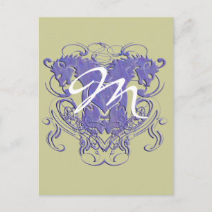 Cartão Postal Leões de Vintage com espirais 4 Cabeças e Círculos