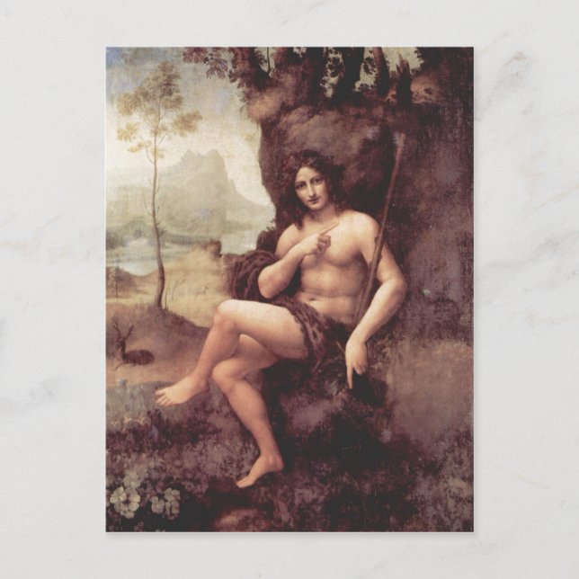 Cartão Postal Leonardo da Vinci Baco 1511-1515 Técnica Madeira  (Frente)