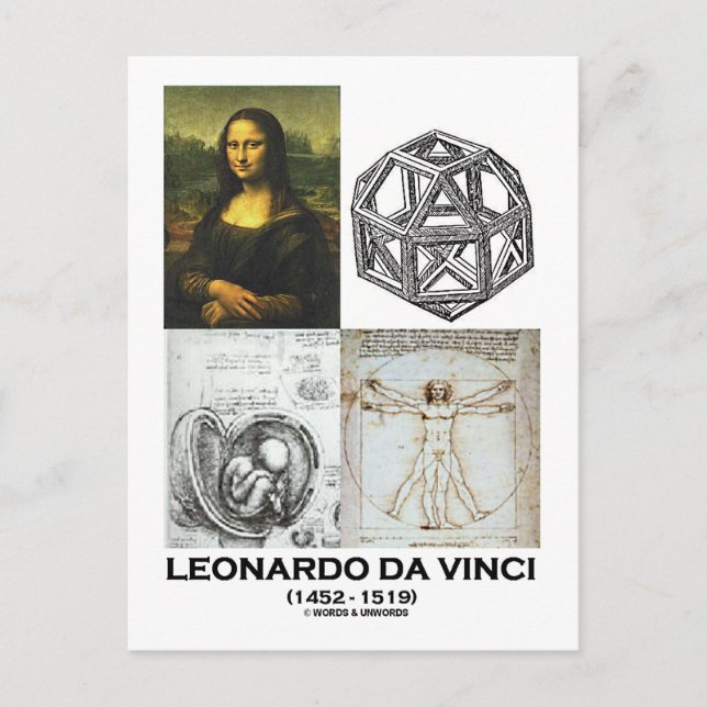 Cartão Postal Leonardo da Vinci Collage (Coleção de Obras) (Frente)