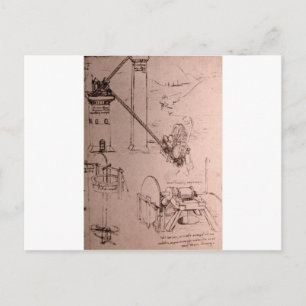 Cartão Postal Leonardo da Vinci, desenhos de máquinas