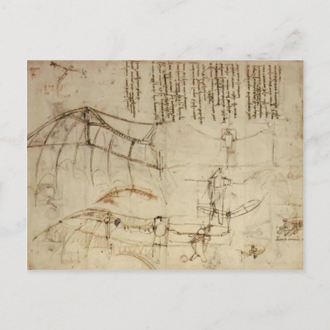 Cartão Postal Leonardo da Vinci - Design para uma Máquina Voador (Frente)
