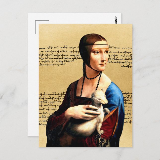 Cartão Postal Leonardo da Vinci Lady com Ermine (Frente/Verso)